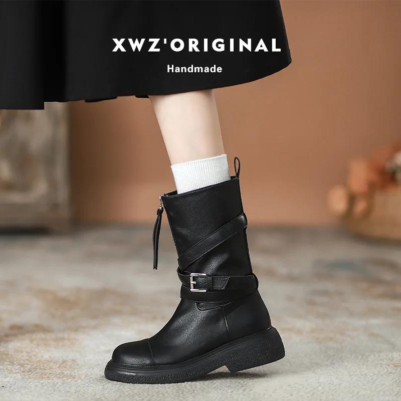 Ретро-вестерн джинсовые сапоги до середины голени для женщин Дизайнерская женская обувь — фото 8