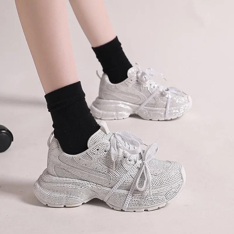 High Appearance Level Thick Sole Full Diamond All Comfortable Non-slip Breathable Sports Wear-resistant Women's Shoes