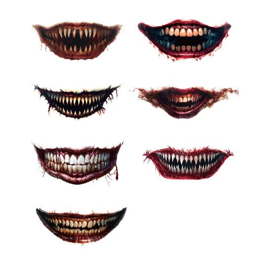 Spooky Theme Party Accessories 3Pcs Realistic Scary Mouth Tattoos for Halloween Zombie Vampire Clown Party, Waterproof Fangs Bloodstains Stickers