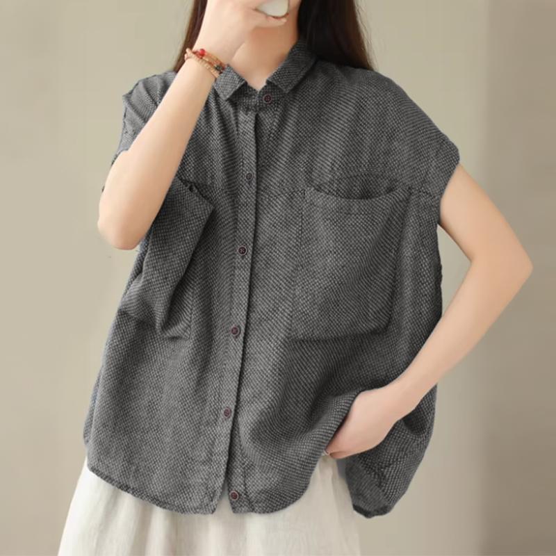 ZANZEA Women Casual Turn Down Collar Loose Short Sleeve Plaid Blouse S