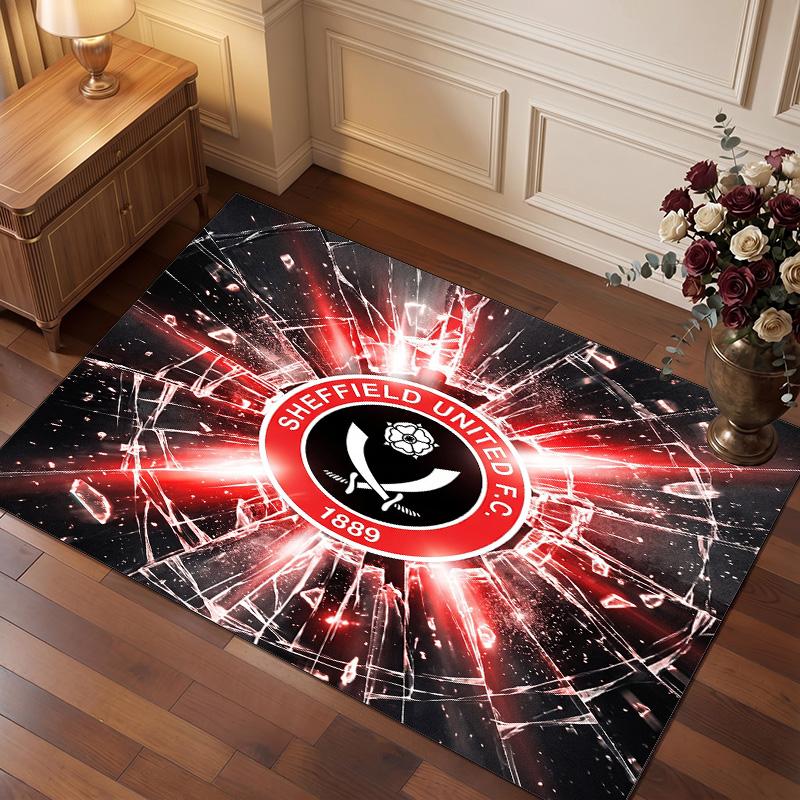 Sheffield United Football Print Crystal Velvet Rug, Comfortable Water Absorbent Non Slip Indoor Floor Carpet