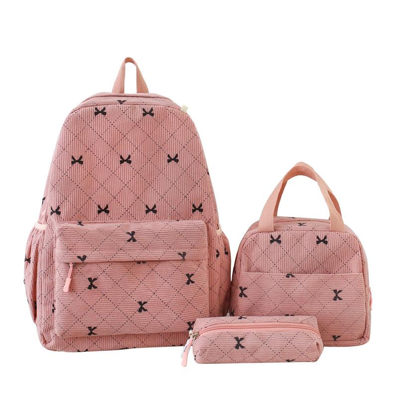 Schoolbag Wholesale New Teen School Bag Corduroy Printing Primary School High School College Student Double Shoulder Back Computer Bag