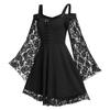 Sexy Elegantes Spitzen-Mini-Kleid Damen Robe Gothic Vintage A-Linie Partykleidung Frau Kleidung Streetwear