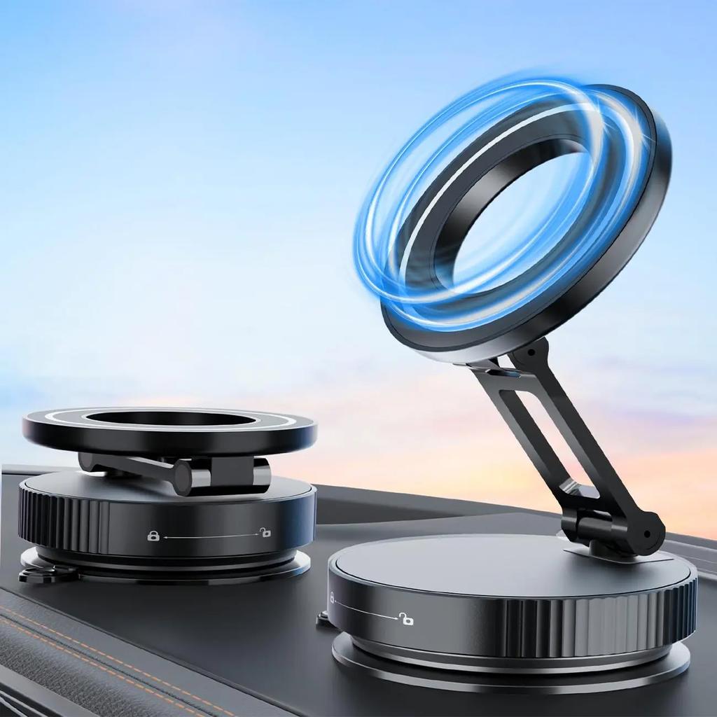 2026 Upgraded Vacuum Magnetic Car Phone Holder 360° Reinforced 96LBS Ultra Suction Cup Phone Holder N52 Strong Magnet
