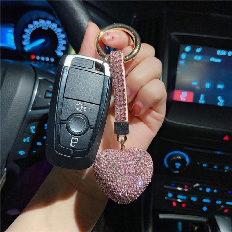 Fashion Rhinestone Heart Keychain Pendant Lovely Hanging Decorations Keyring Charm for Purse Bag Backpack Handbag