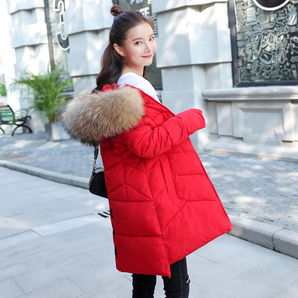  Women Outerwear  Hooded Coat Long Cotton-padded Zipper Jackets Pocket Coats