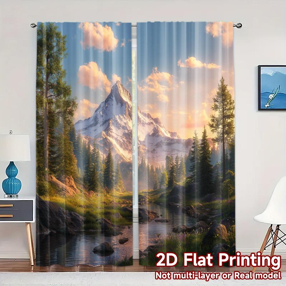 

2pcs 2D FLAT PRINTING Curtains (Without Rod) Mountain Serenity Creative Modern Curtains Prints Light Filtering Curtains Home 100*130 HOOK 1pcs