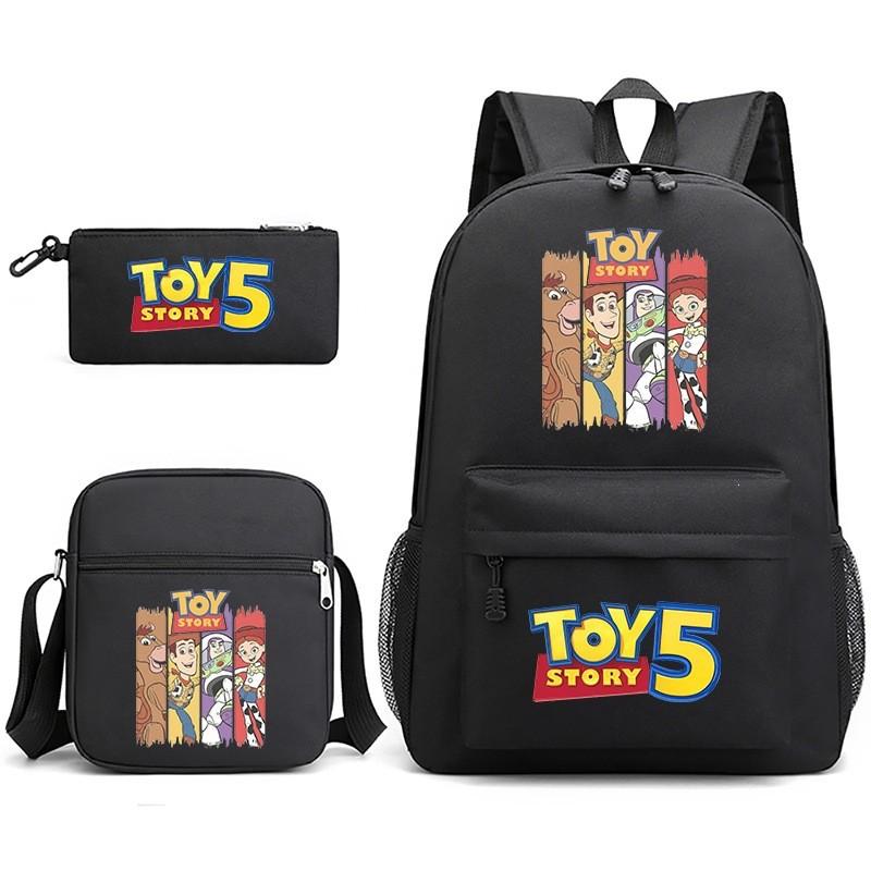 Toy Story Cartoon Print Oxford Canvas Backpack With Zipper Closure For Casual Travel Teens