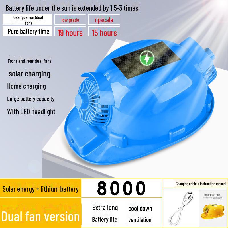 Outdoor Solar-Powered Cooling and Lighting Helmet for Summer Work Sites
