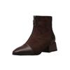 Women's Fashion Mid Boots Fashionable Boots with Front Zipper Thick Heel Suede Midsole Boots Leather Shoes Women's Shoes 35-40