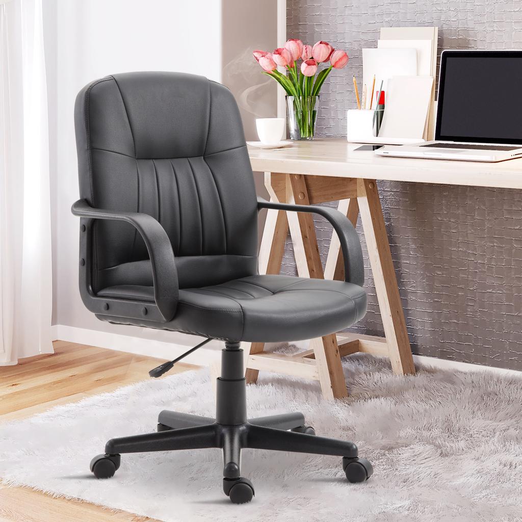 Ergonomic and Swivel Office Chair, Office Armchair with Adjustable Height In Faux Leather 60x60x94-103cm Black