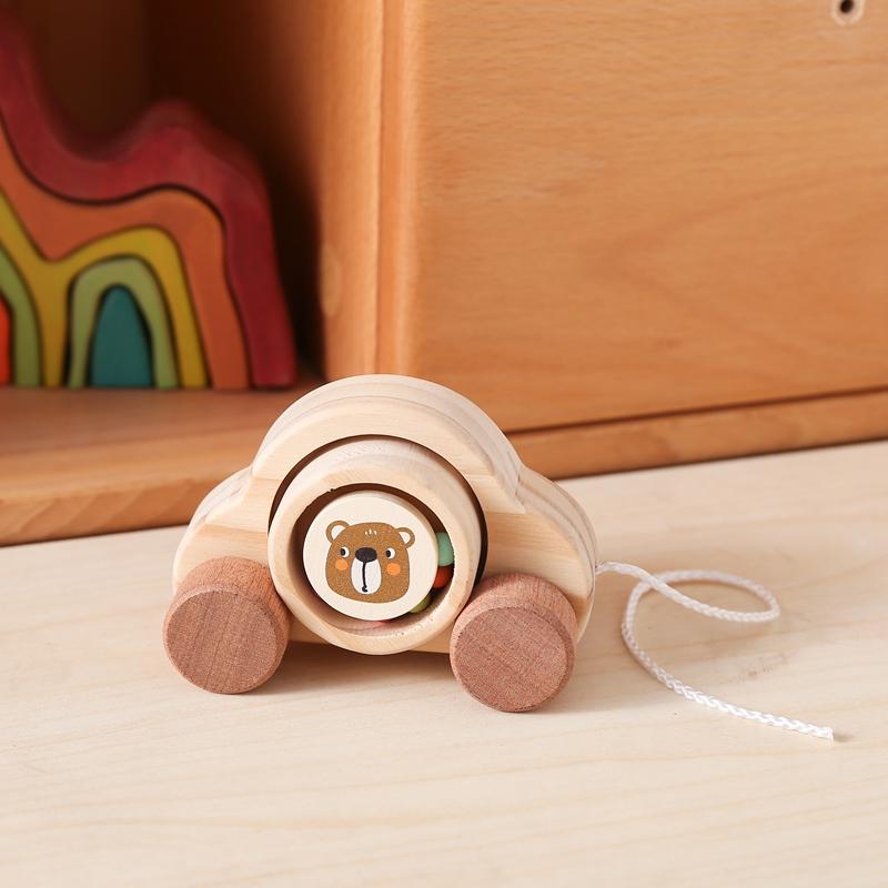 Wooden Trolley Toy Baby Montessori Finger Fine Movement Game Pine Cartoon Bear Trolley Is BPA-Free Babyroom Decoration Kid Gift