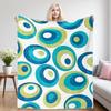 Retro Teal Olive Circles Flannel Blankets Are Perfect For Sofas, Office Beds, Travel, Sleep, And Use Throughout The Four Seasons