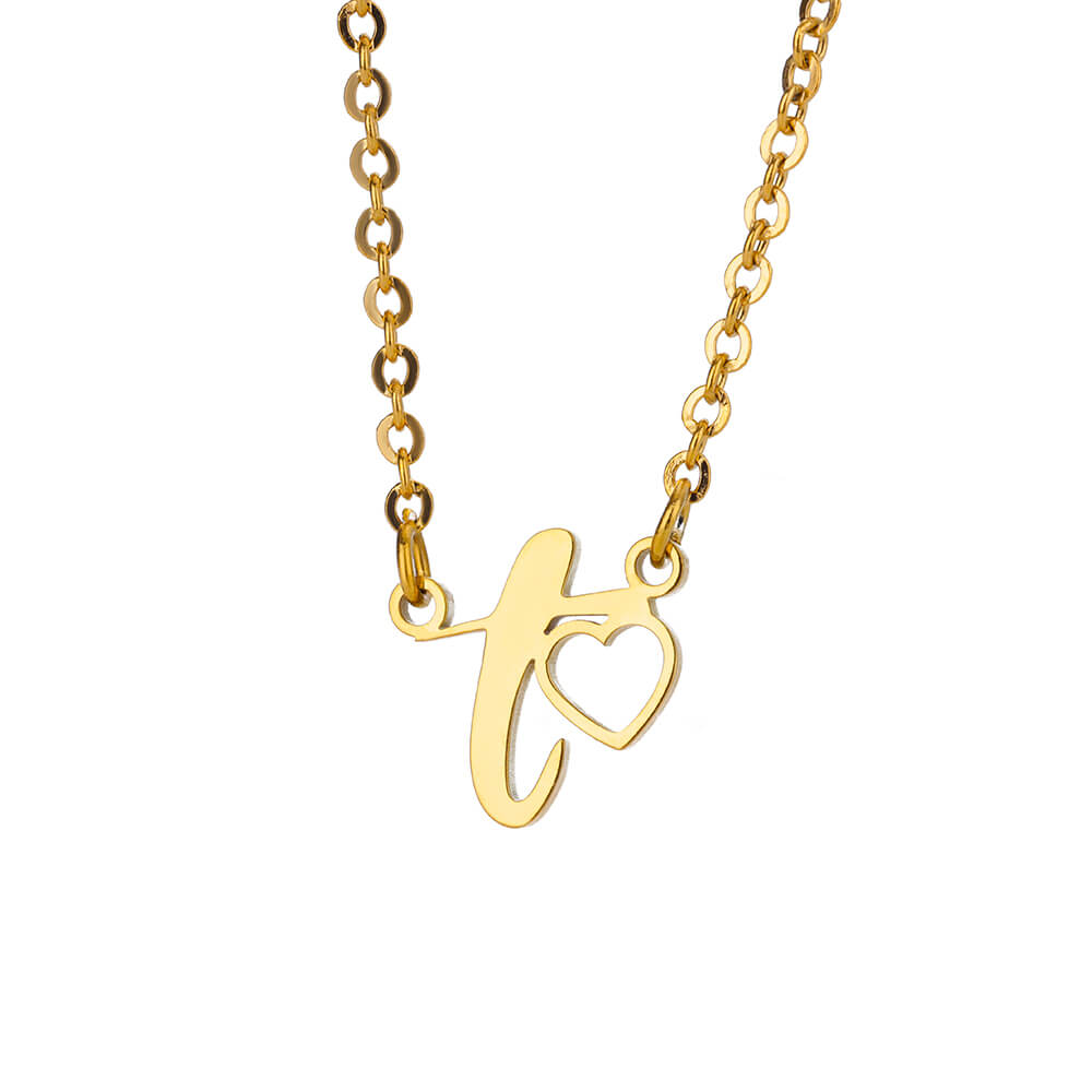 Fashion Initial Pendant Necklace For Women Letter Name Hollow Out Heart Charm Stainless Steel Gold Color Chain Jewelry Gift