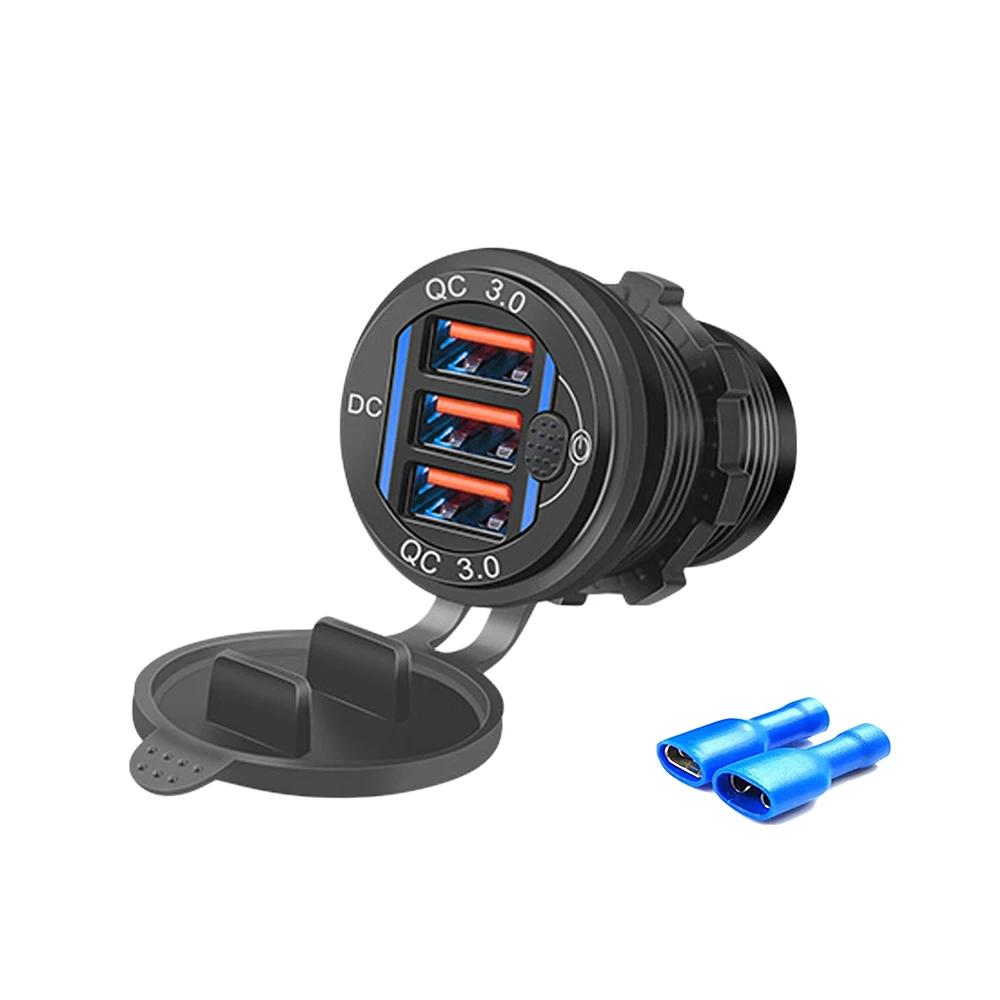 

Гнездо автомобильного USB-зарядного устройства 60 Вт, 3 порта USB QC 3.0 для быстрой зарядки с сенсорным выключателем, гнездо для автомобиля 12-24 В, мотоцикла, лодки, морского транспорта, дома на колесах синий