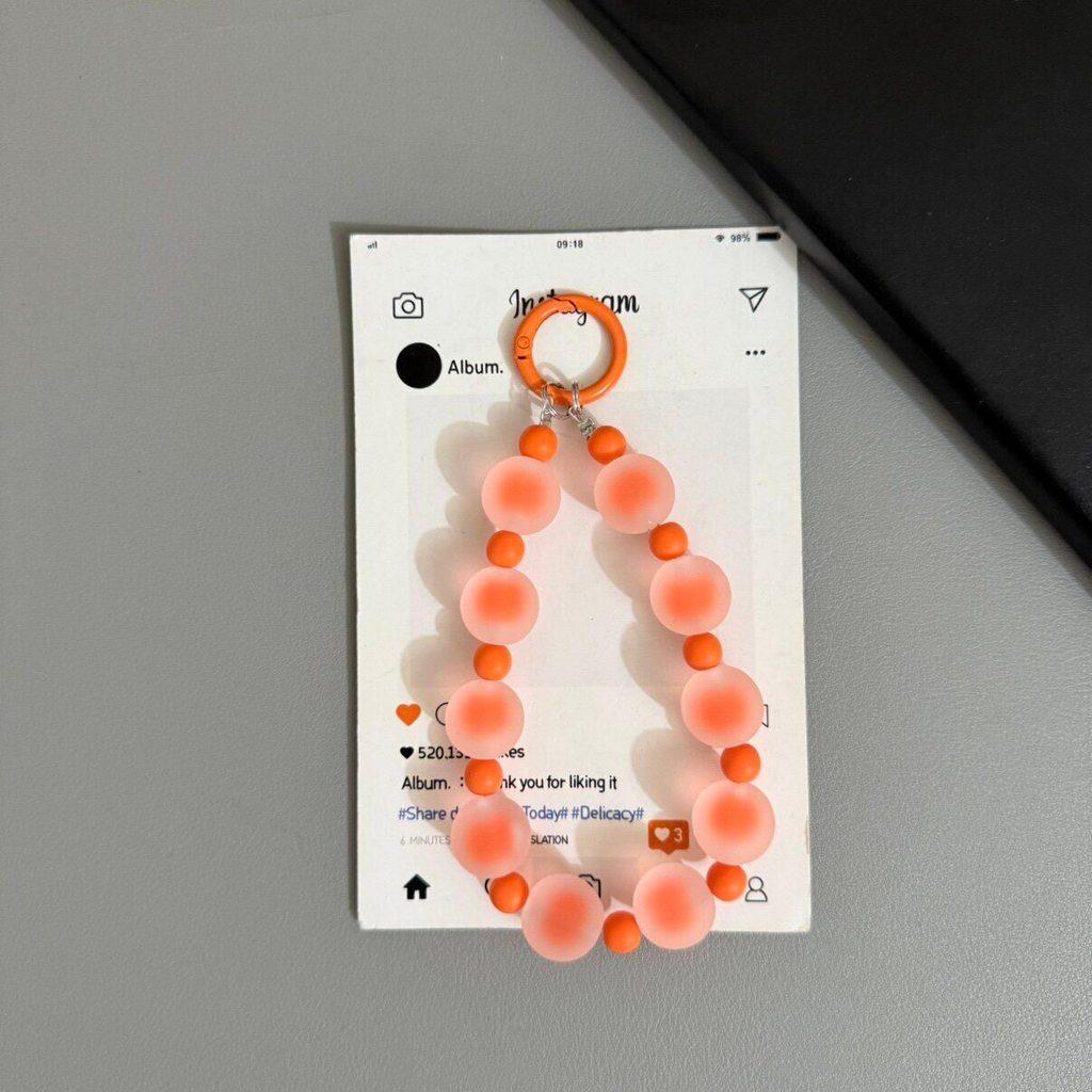 Fashion Comparison Candy Color Rainbow Matte Round Bead Girl Phone Rope with Card Earphone Set Keychain Bag Pendant Decorative Accessories
