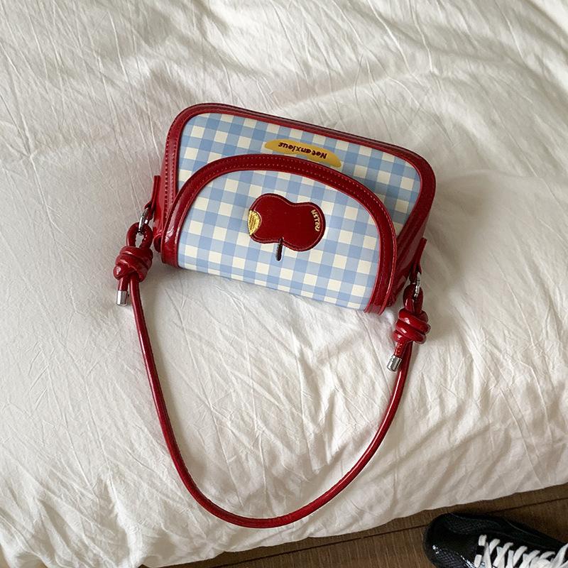 Korean version of fashion hand-carried small square bag women's 2025 summer new plaid small square bag versatile casual shoulder messenger bag