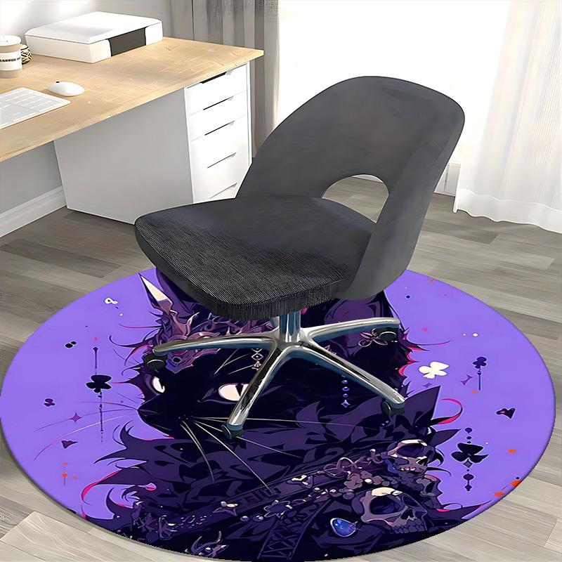 1pc Anime Cat Skull Crown Round Carpet Office Chair Mat, Anti Slip Rug for Home Decor, Gaming Room