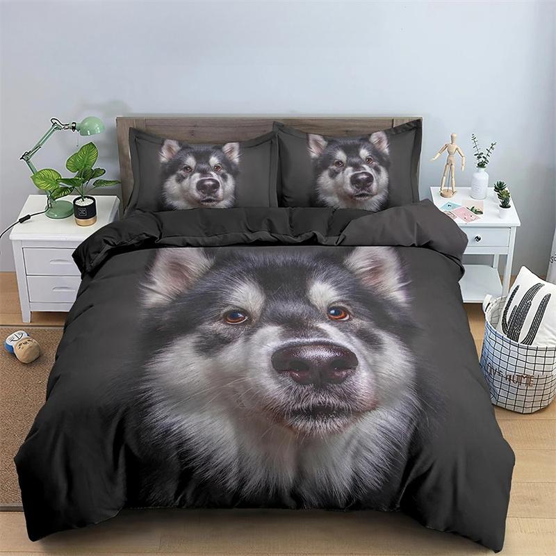 3D Dog King Queen Poszewka na kołdrę Zabawny szczeniak Pościel dla dzieci nastolatków dorosłych Piękne zwierzę domowe Czarny 2/3 szt. Poliester Poszewka na kołdrę