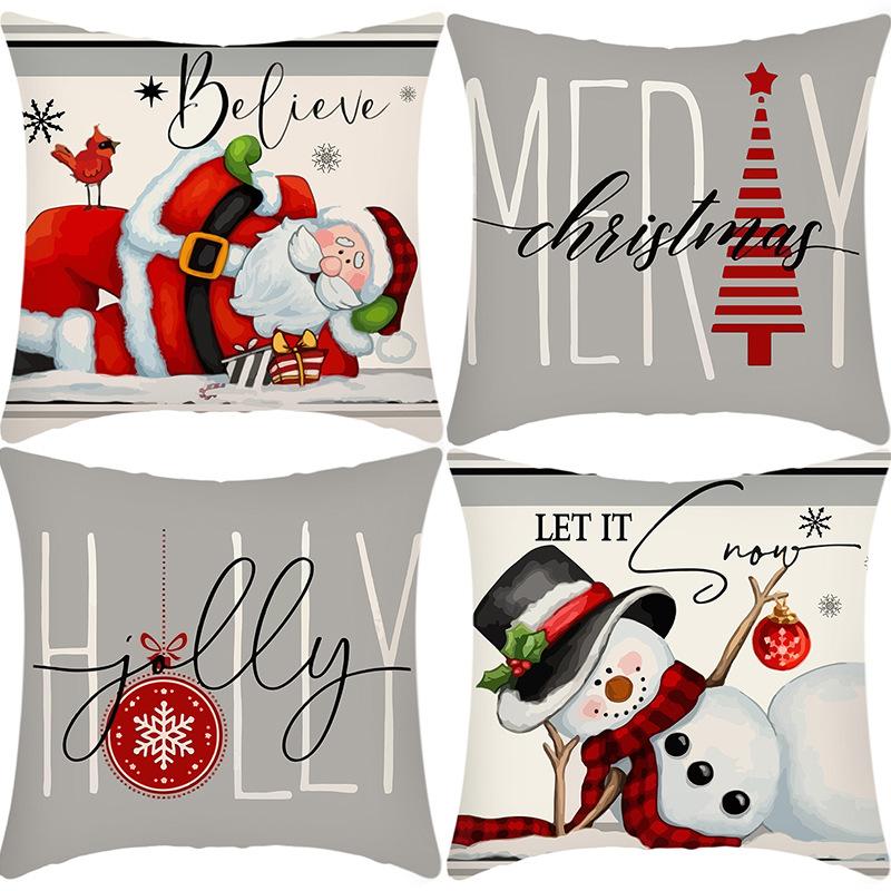 

New Christmas Pillowcase Linen Print Santa Claus Snowman House Decoration Festive Pillowcase 45 * 45Cm pillowcase