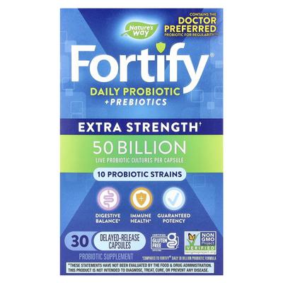 Fortify, Daily Probiotic + Prebiotic, Extra Strength, 50 Billion, 30 Delayed-Release Capsules