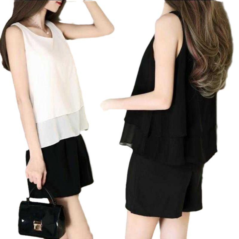 Dámský šifonový top plus size - Volný, bez rukávů, halenka zakrývající břicho