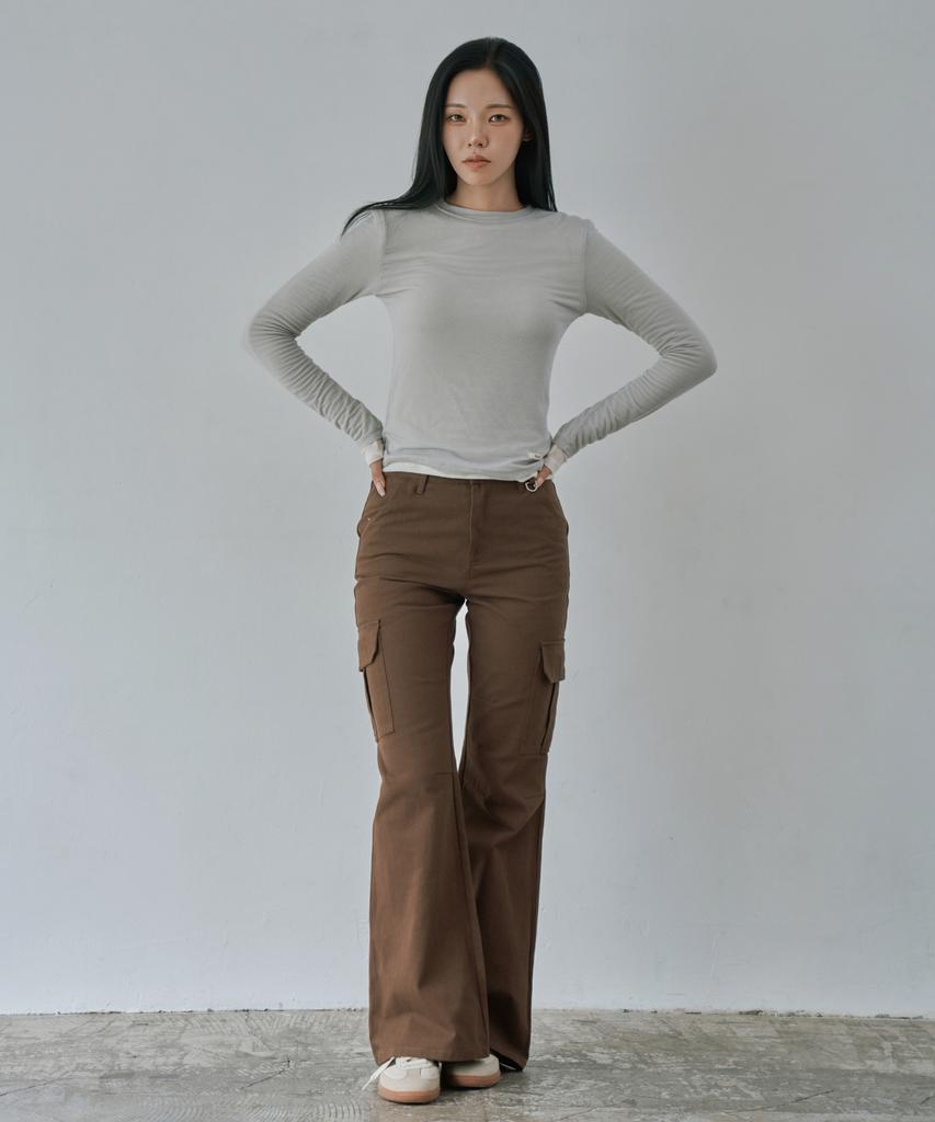 WAARFORWOMAN W1154 D-Ring Cargo Bootcut Pants_Brown