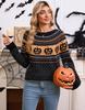 European and American Autumn and Winter Sweater Women's Clothing Halloween Pumpkin Embroidery Retro Polka Dot Long-sleeved Knitted Sweater Women