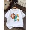 Boys Knit Crewneck T-Shirt, Cute Lion Elephant Giraffe Cartoon Animal Print