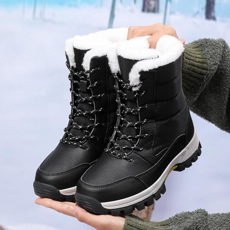 2025 Women's Cotton Snow Boots: High-Top, Lace-Up, Waterproof, Thick Sole, Perfect for Winter Hiking & Outdoor Sports.