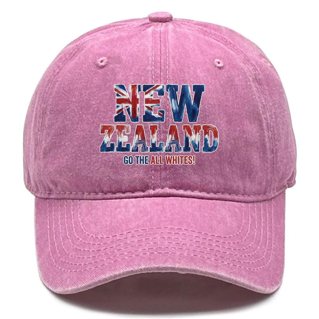 Baseball Cap With "NEW ZEALAND" "GO THE ALL WHITES" Flag Printed , Adjustable Snapback Baseball Cap Stylish Slouchy Solid Color Hip Hop Flat Cap