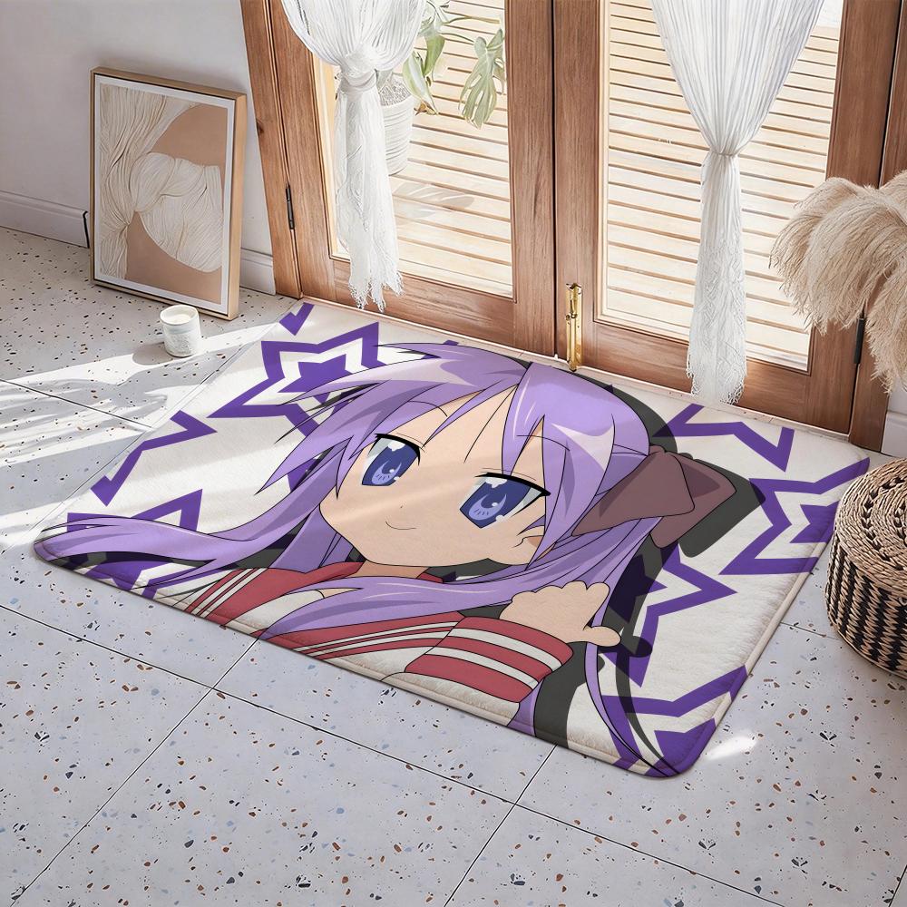 Anime L Lucky Star Floor Mat Eco Flannel Doormat Non Slip Odorless Indoor Floor Rug Soft Short Plush Home Mat