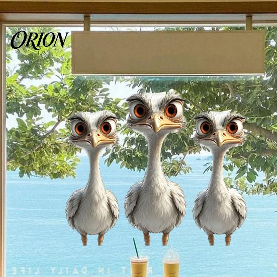 Stereoscopic Animal Wall Art Cute Ostrich Static Window Clings, 3D Break Through Decals, No Easy to Apply Graphics Glue PVC Stickers for Kids Bedroom