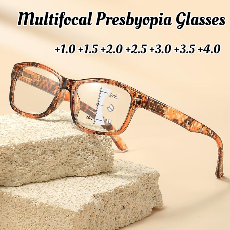 Unisex Fashion HD Progressive Multifocal Presbyopia Glasses Women's Fashionable Printed Frames Anti-Blue Light Reading Glasses