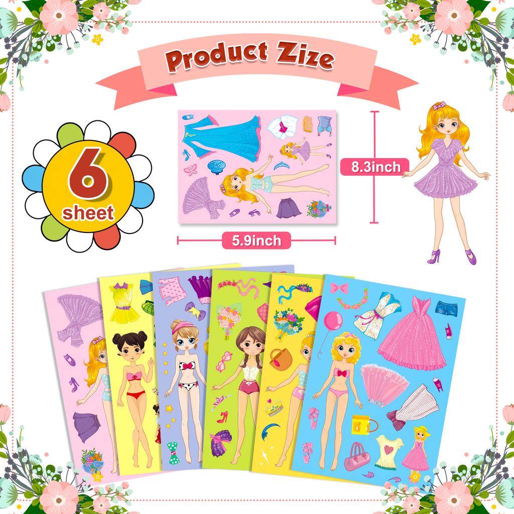 6-48 Pictures/Bao Princess Face Change Puzzle Sticker Cartoon Princess Face Change Make A Face Toy Puzzle Sticker