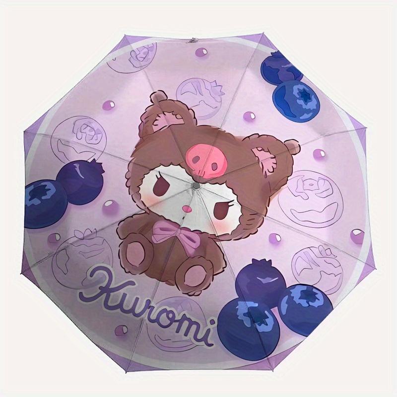 Kuromi,Blueberry Automatic Folding Umbrella-Simple 8-Rib Design, Bright Cartoon Pattern, Durable Iron Frame, Suitable For Travel, Outdoor, B