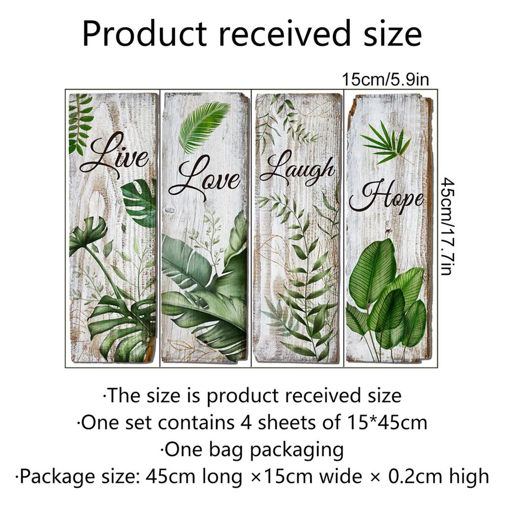 WOHAHA Wall Stickers, Stylish Plant Leaf, Green Wisteria Leaf, Nordic Wallpaper Sticker, English Text, Faux White Wood Grain, Peelable, Stylish Wall