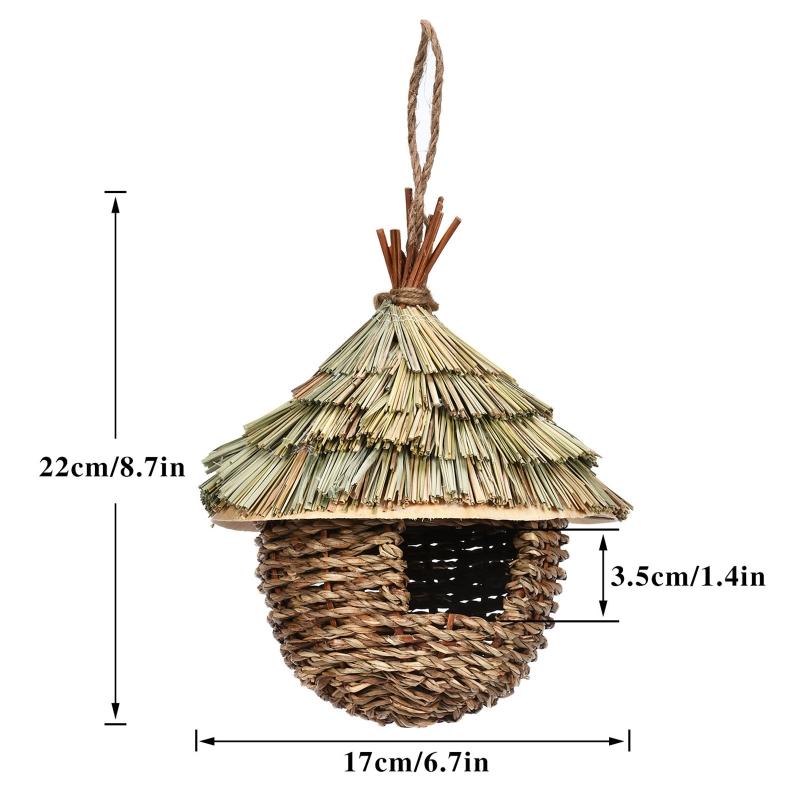 Hanging Hummingbird Nest House Outside Hand Woven Bird Nest Durable Sturdy Natural Grass Material Great for Patio Indoor