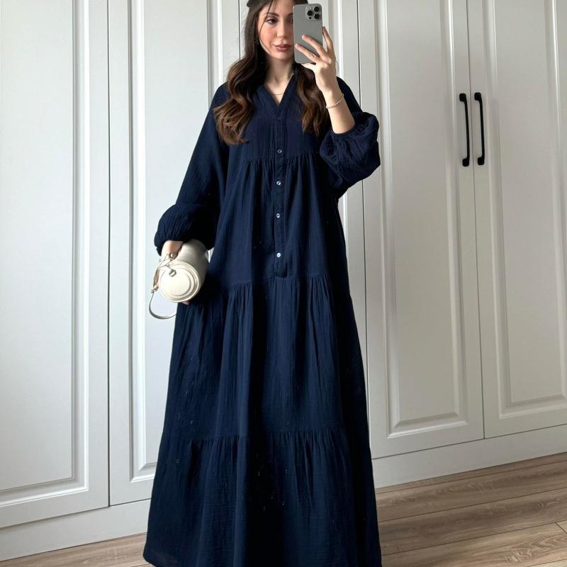 Women's Maxi Dress Long Sleeve Tiered A Line Loose Fit Casual Boho Long Dress