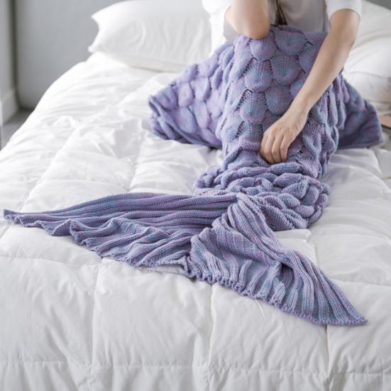 Mermaid Tail Blanket Knitted Scale Texture Elastic Thick Keep Warm Sleeping Bag