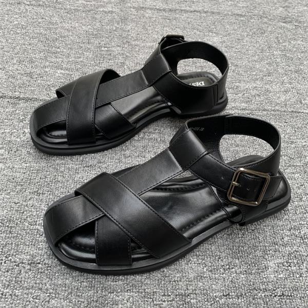 

Fashion Flat Sandal Shoe All-Match Breathable Summer Heels Suit Female Beige Without Fashion Gladiator Girls Black 2025 Closed Solid Sca 35