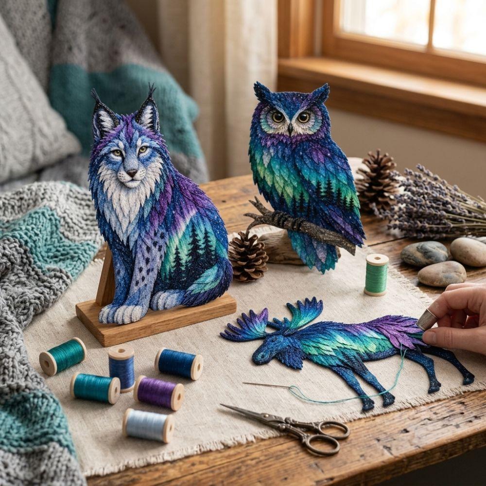 Handmade Patchwork Sewing Kit Starry Fabric Wildlife Craft Set Home Decor