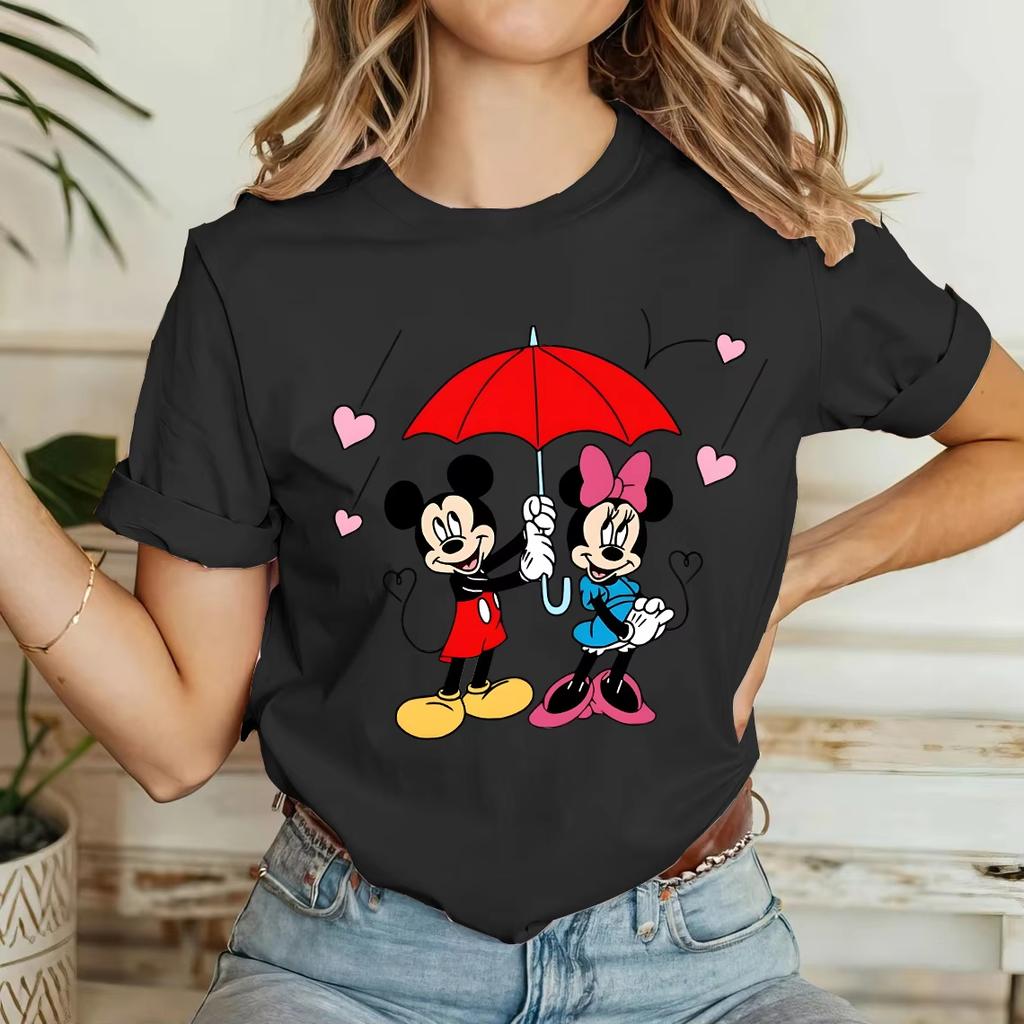 Trendy Casual Mickey Minnie Print Cute Shortsleeved Tshirt Casual Fashion Elegant Top Family Party Camping