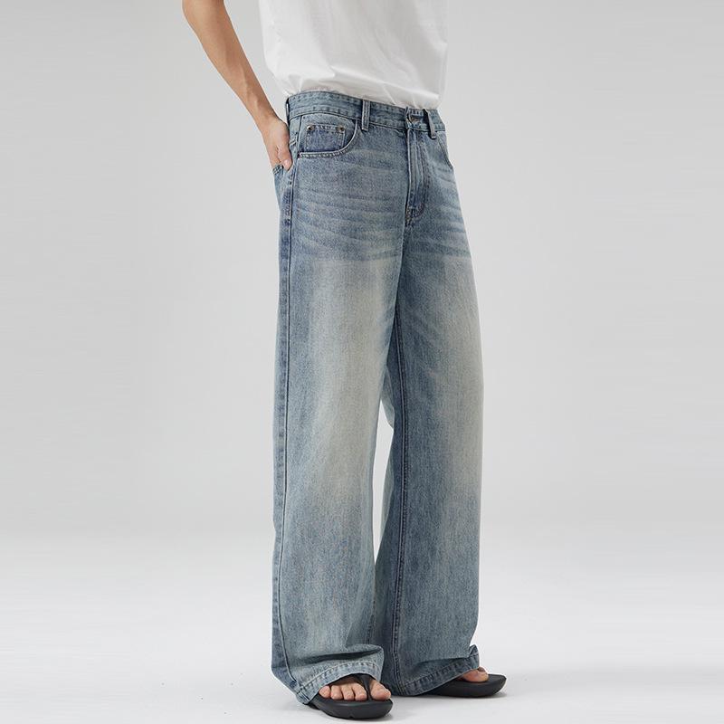 

LKTM Мужские джинсы А-силуэта с градиентом от выбеленного синего к белому - Свободные, Повседневные, Прямые, Брюки длиной до пола 2XL (150-165 kg recommended) светло-синий