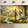 2D Pozadí Radha Krišna hrající na flétnu pro Janmashtami Narozeniny Bohoslužba Fotostánek