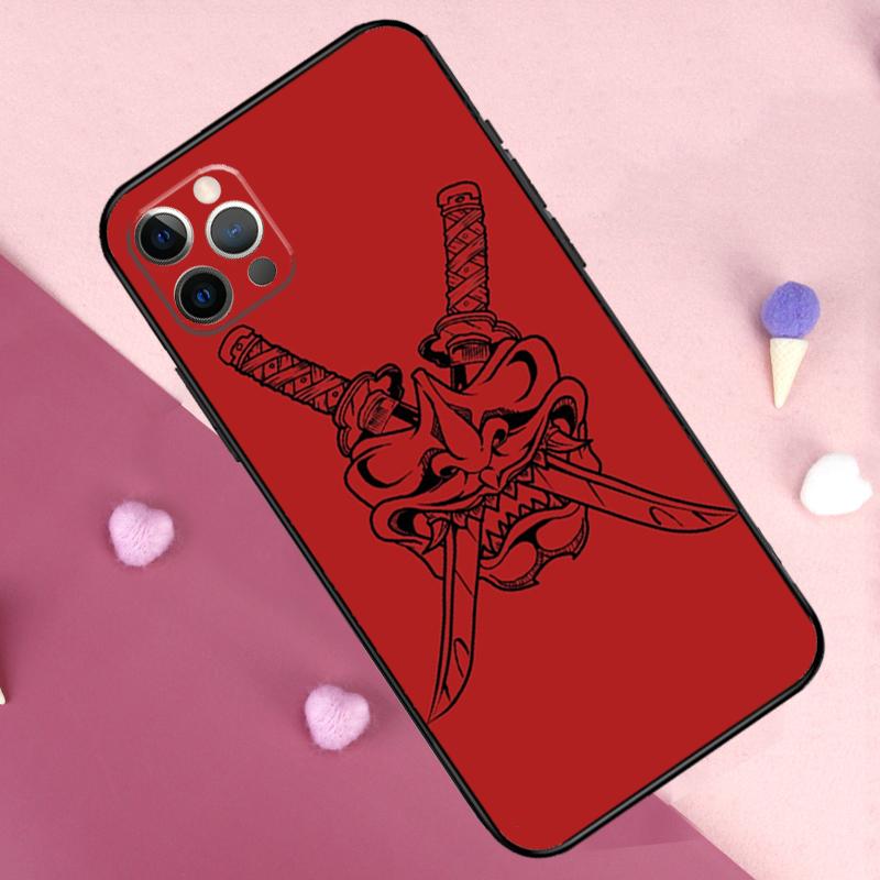 Samurai Oni Mask Phone Case For iPhone 17 Pro Max 17 Air 11 14 15 16 Pro Max Plus 12 13 Mini 16e Back Cover