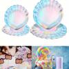Holographic Mermaid Shell Paper Plates, Disposable Rainbow Colored Plates, Mermaid Themed Party Supplies, Ocean Themed Decorations