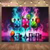 2D Neon Cocktails Backdrop, Vibrant Colors with Ice Cubes and Fruit