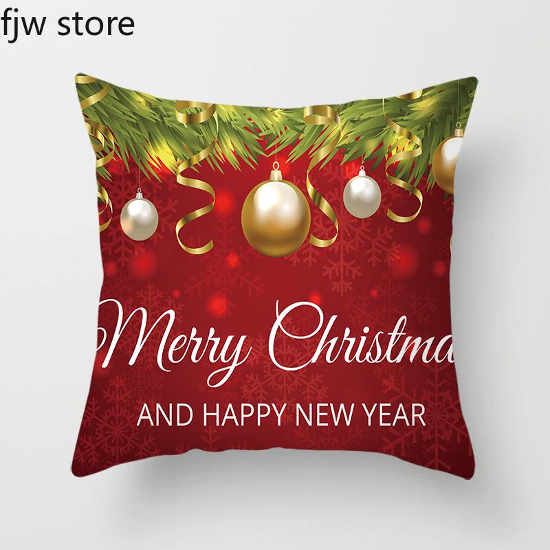 Merry Christmas and Happy New Year Decorative Pillow Cover Sofa  Ornament Office Chair Cushion  Home Decor