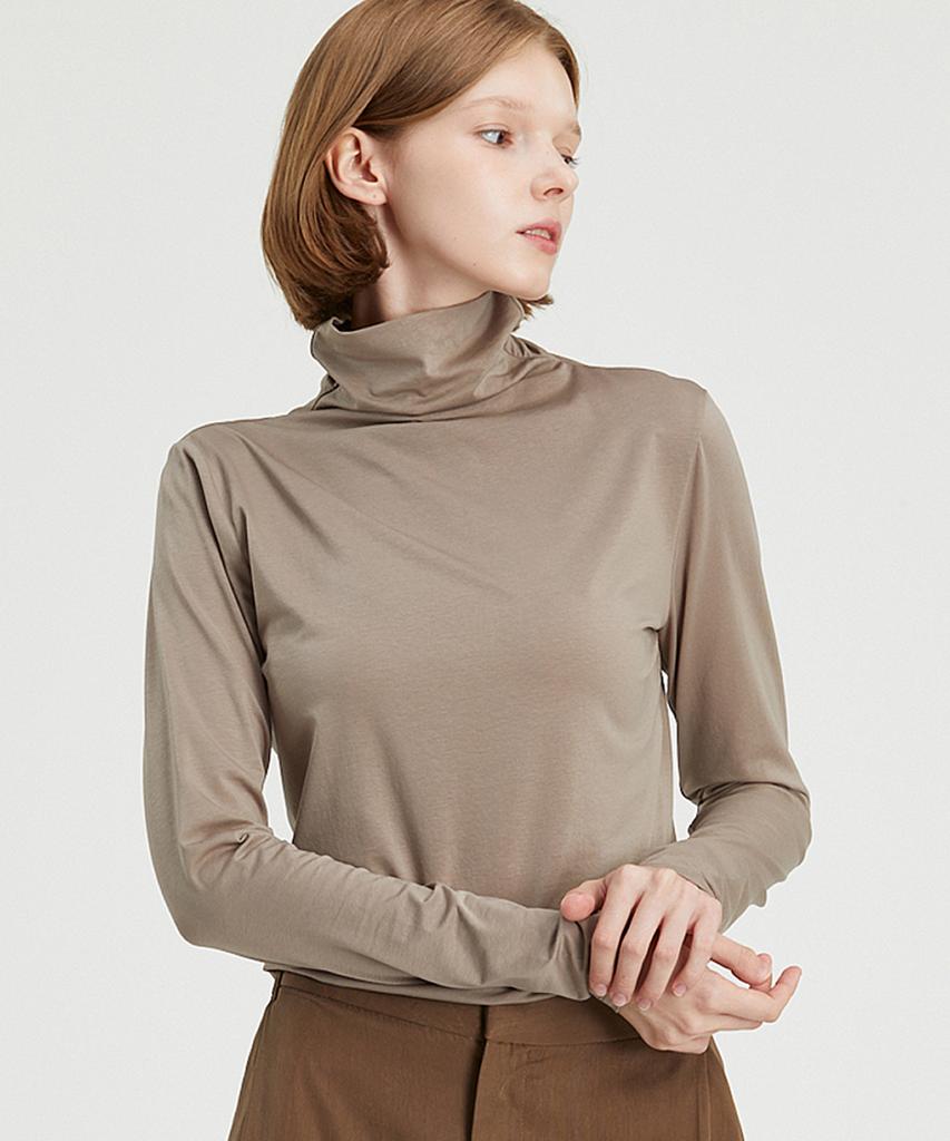 YJACK W_More Attention Drape Mock Neck Long Sleeve T-Shirt (120Gsm) Ljt1731L (B Type)
